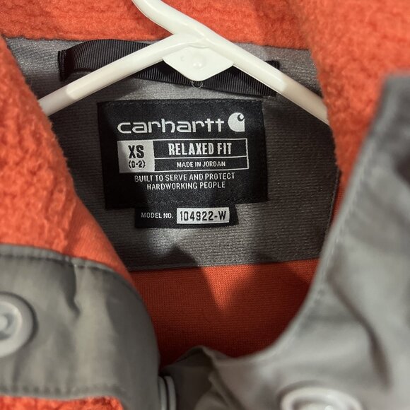 Carhartt Jacket Womens XS Orange Relaxed Fleece Pullover Sherpa 1/4 Snap Outdoor - Picture 5 of 9